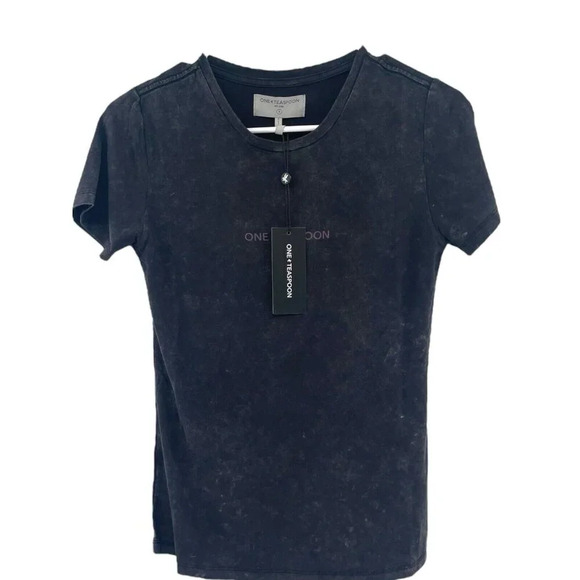 One Teaspoon Washed Black Smiley Logo Fitted Tee Shirt Size XL US 10 - Picture 9 of 9